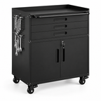 KAER Rolling Tool Cabinet with 3 Drawers, Lockable Doors & Pegboard Sides