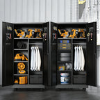 KAER Metal Garage Storage with Pegboard Doors, Hanging Rod & Wheels