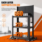KAER 3‑Tier Metal Storage Shelving Unit with Pegboard