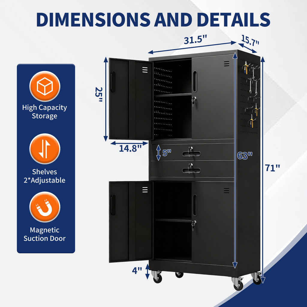 KAER 71"H 4-Tier Metal Garage Storage With 2 Drawers