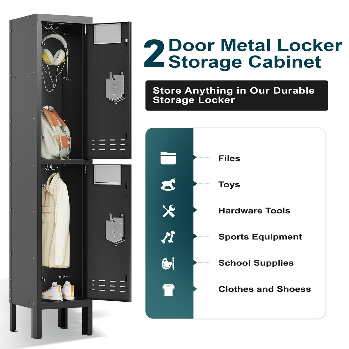 66" Height Metal Storage Locker 2 Door - Sapital