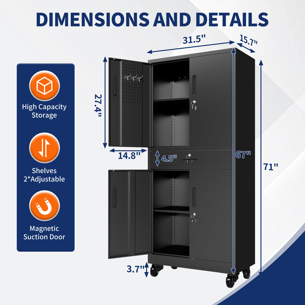KAER 71"H Mobile 4-Tier Metal Garage Storage With 1 Drawer