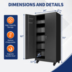 KAER 71"H 5-Tier Metal Garage Storage With 2 Wheels
