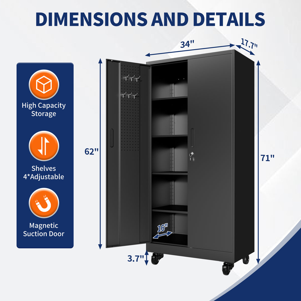 KAER 71"H 5-Tier Metal Garage Storage With 2 Wheels