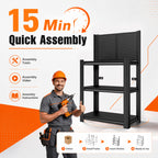 KAER 3‑Tier Metal Storage Shelving Unit with Pegboard