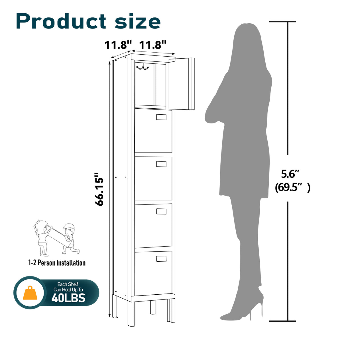 66" Height Metal Storage Locker 5 Door - Sapital