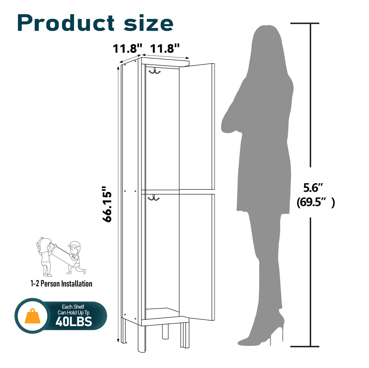 66" Height Metal Storage Locker 2 Door - Sapital