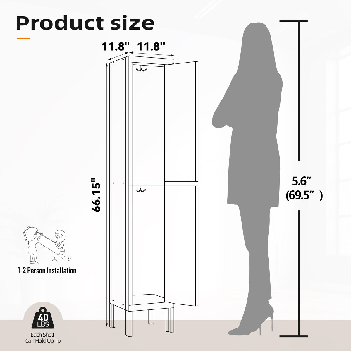 66" Height Metal Storage Locker 2 Door - Sapital