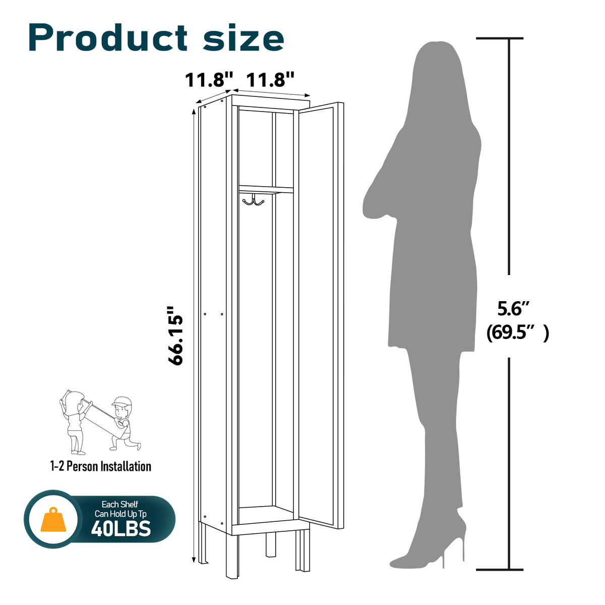 66" Height Metal Storage Locker 1 Door - Sapital