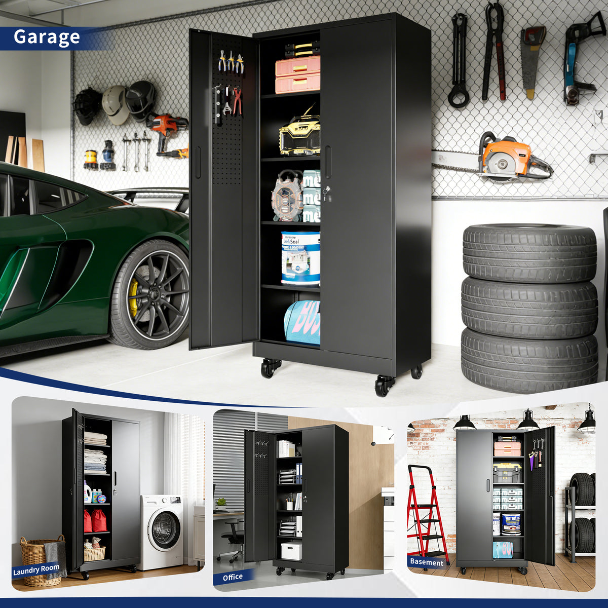 KAER 71"H 5-Tier Metal Garage Storage With 2 Wheels
