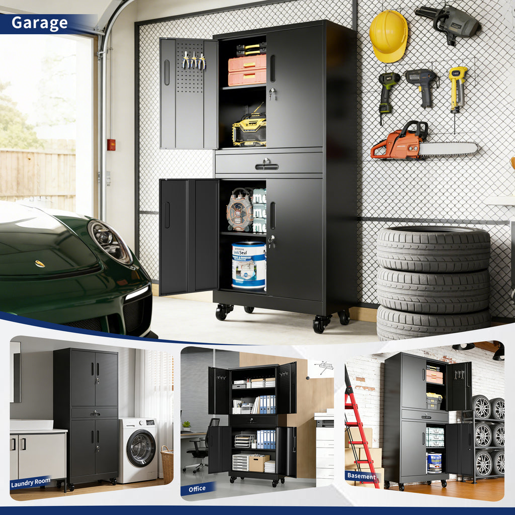 KAER 71"H Mobile 4-Tier Metal Garage Storage With 1 Drawer