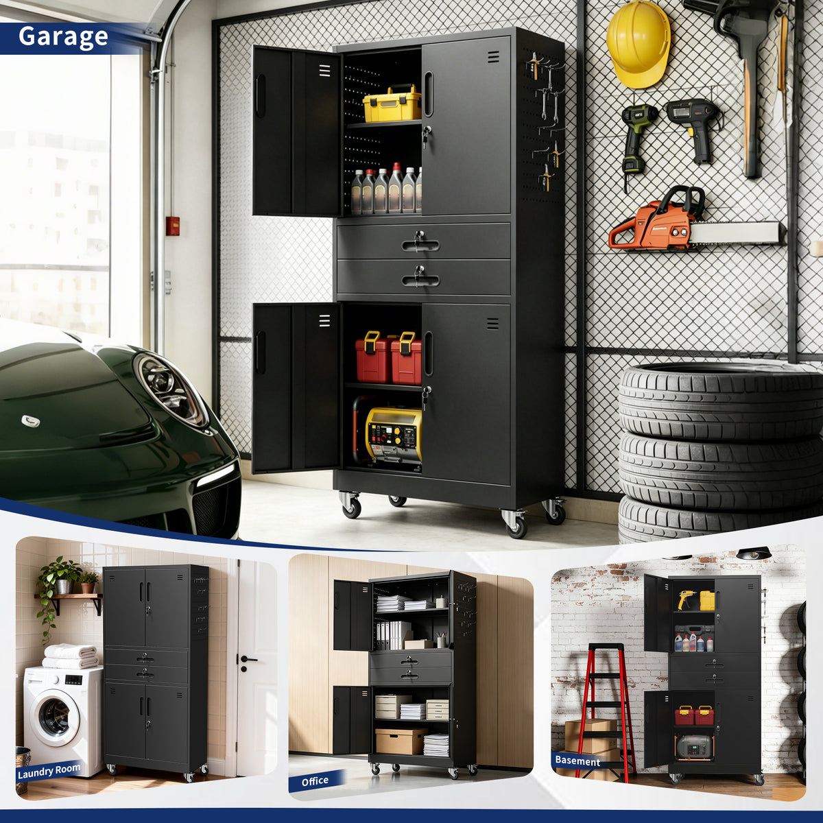 KAER 71"H 4-Tier Metal Garage Storage With 2 Drawers