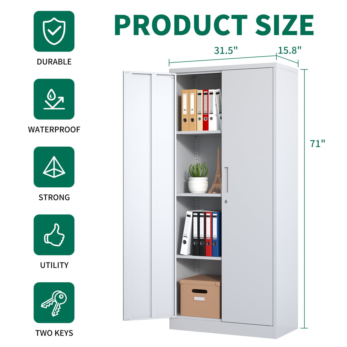 KAER 71"H 4-Tier Metal Garage Storage Cabinet White