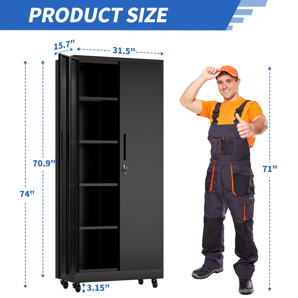 KAER 71"H 5-Tier Metal Garage Storage With Wheels