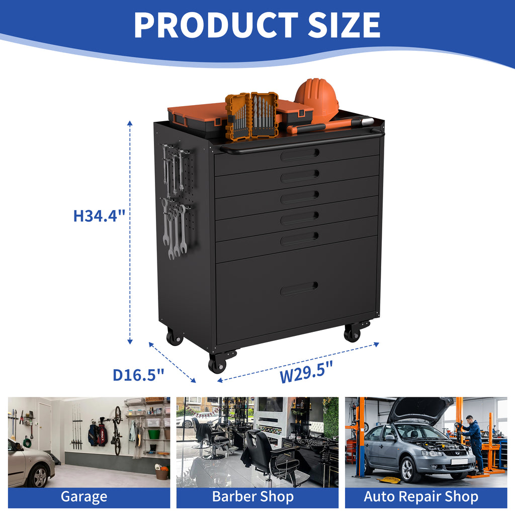 KAER 6-Drawer Rolling Tool Chest with Pegboard Sides