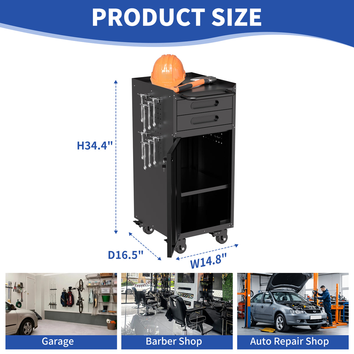 KAER Rolling Tool Cabinet with 2 Drawers & Lockable Storage Door