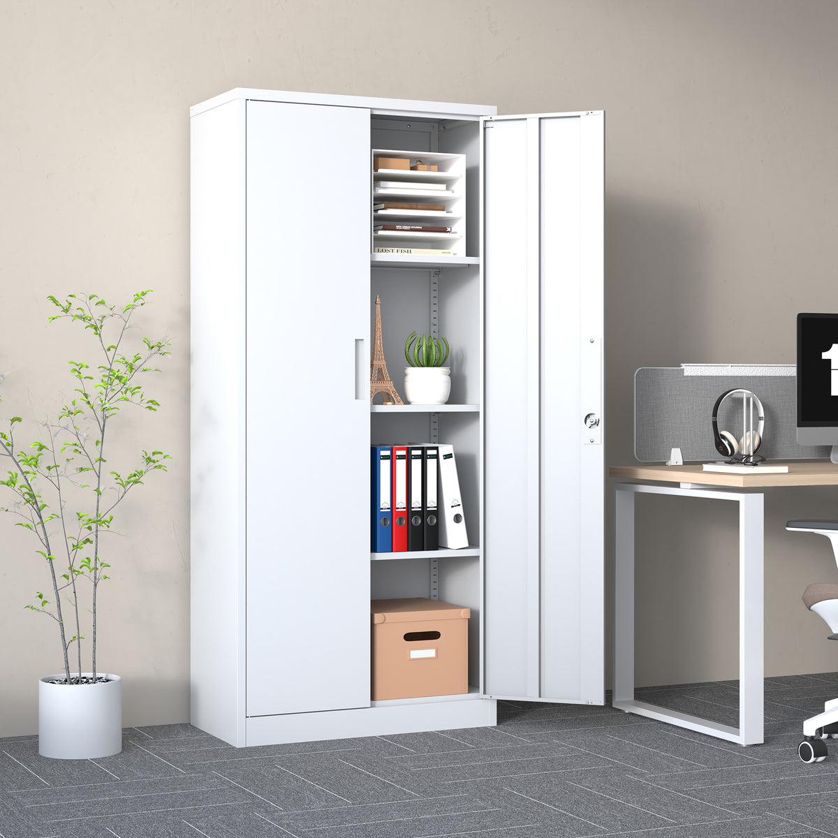 KAER 71"H 4-Tier Metal Garage Storage Cabinet White