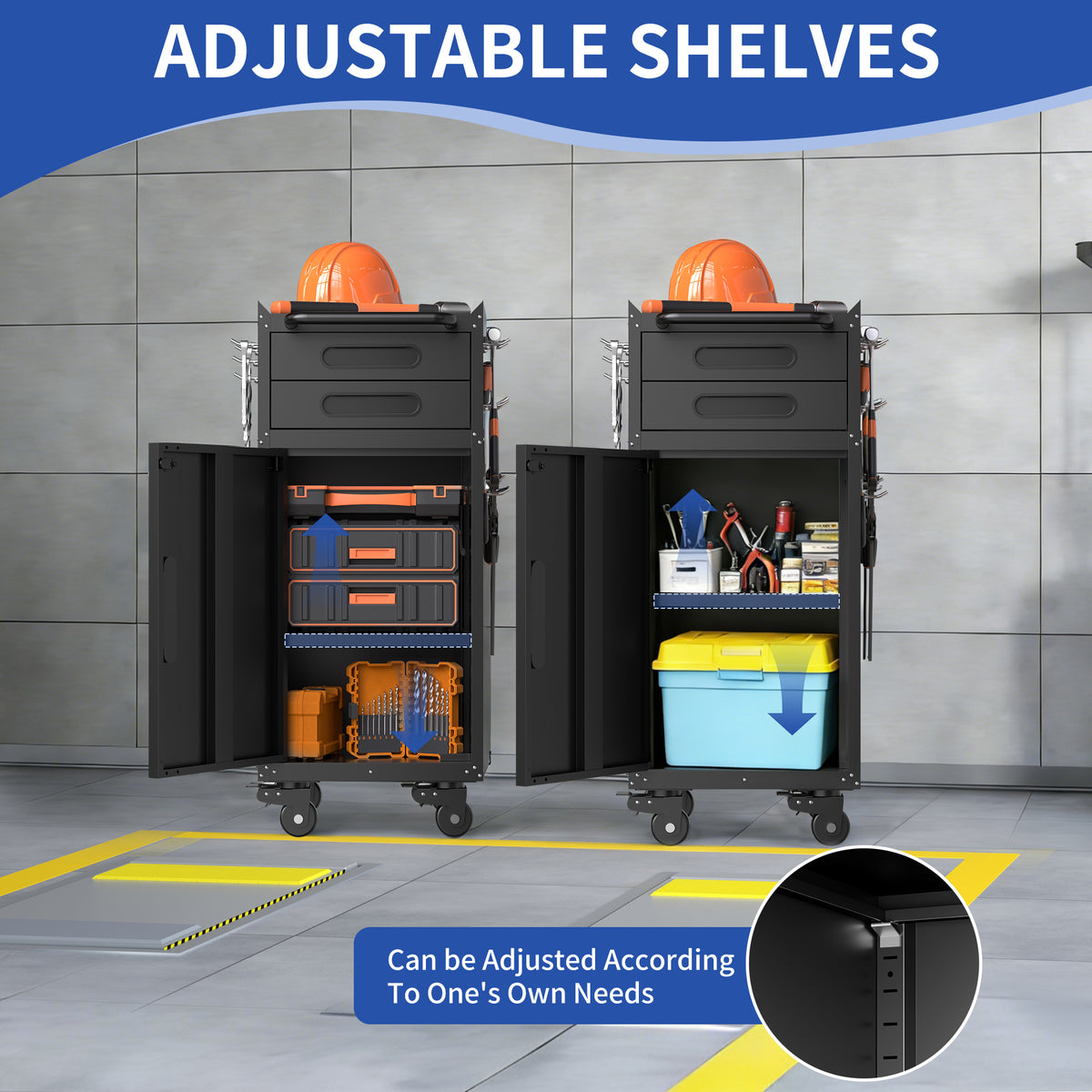 KAER Rolling Tool Cabinet with 2 Drawers & Lockable Storage Door