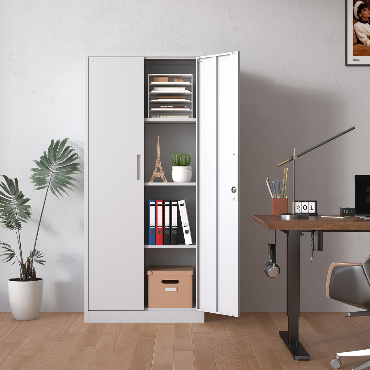 KAER 71"H 4-Tier Metal Garage Storage Cabinet White