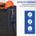 KAER Rolling Tool Cabinet with 4 Drawers, Lockable Cabinet & Pegboard Side