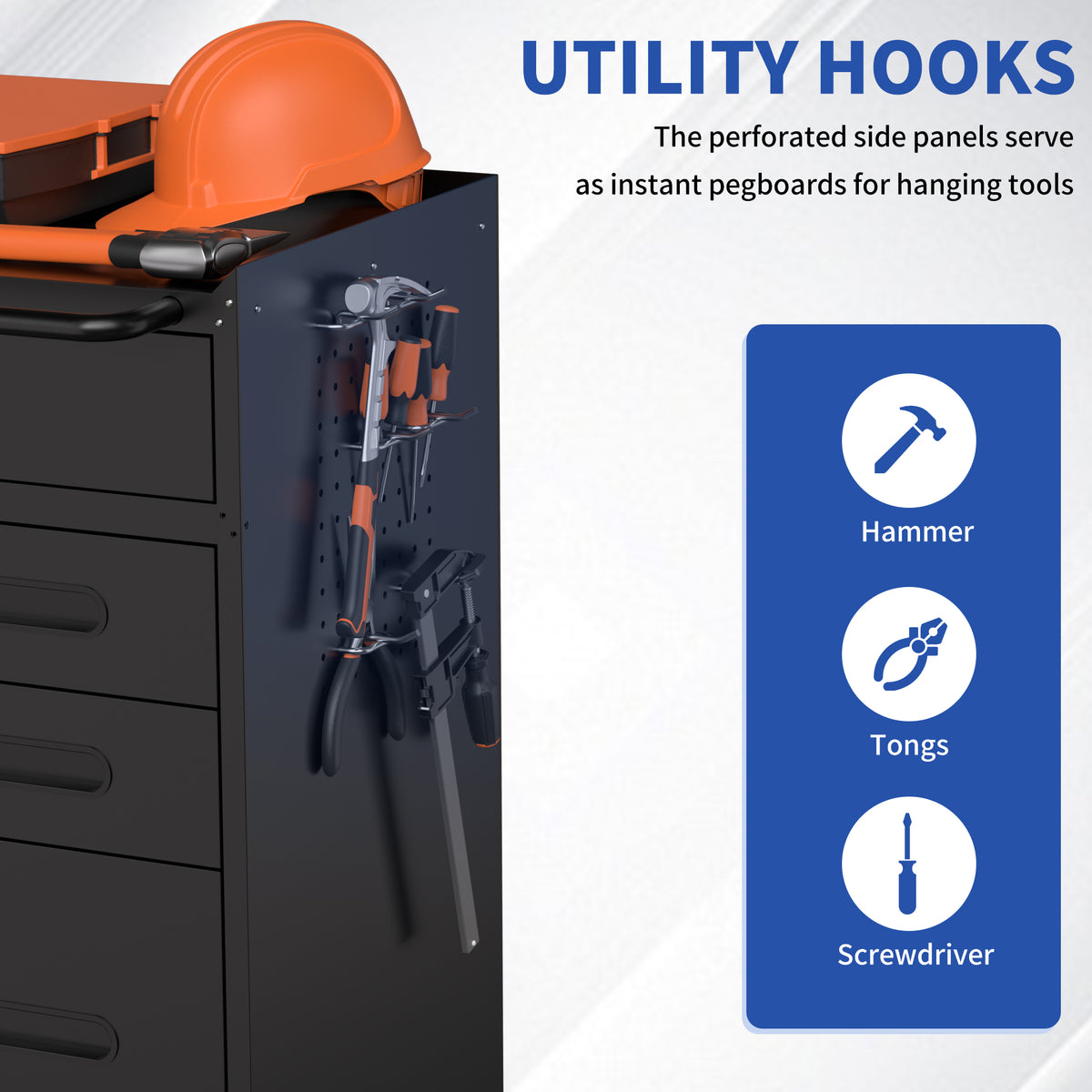 KAER Rolling Tool Cabinet with 4 Drawers, Lockable Cabinet & Pegboard Side