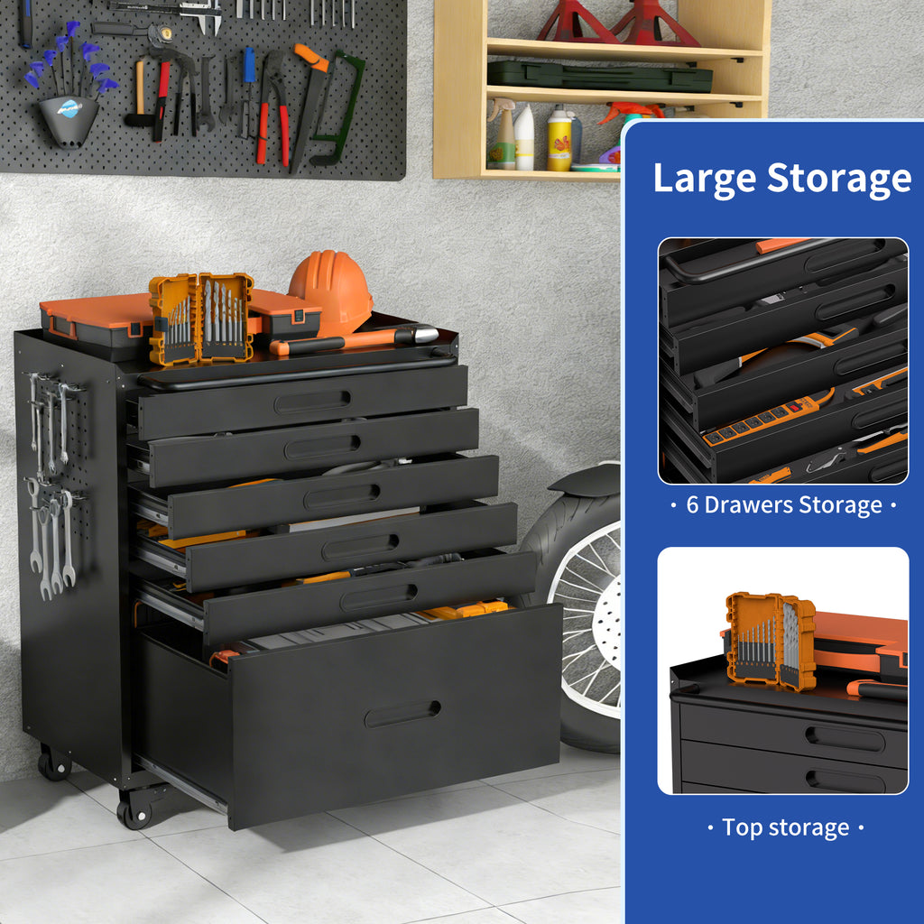 KAER 6-Drawer Rolling Tool Chest with Pegboard Sides