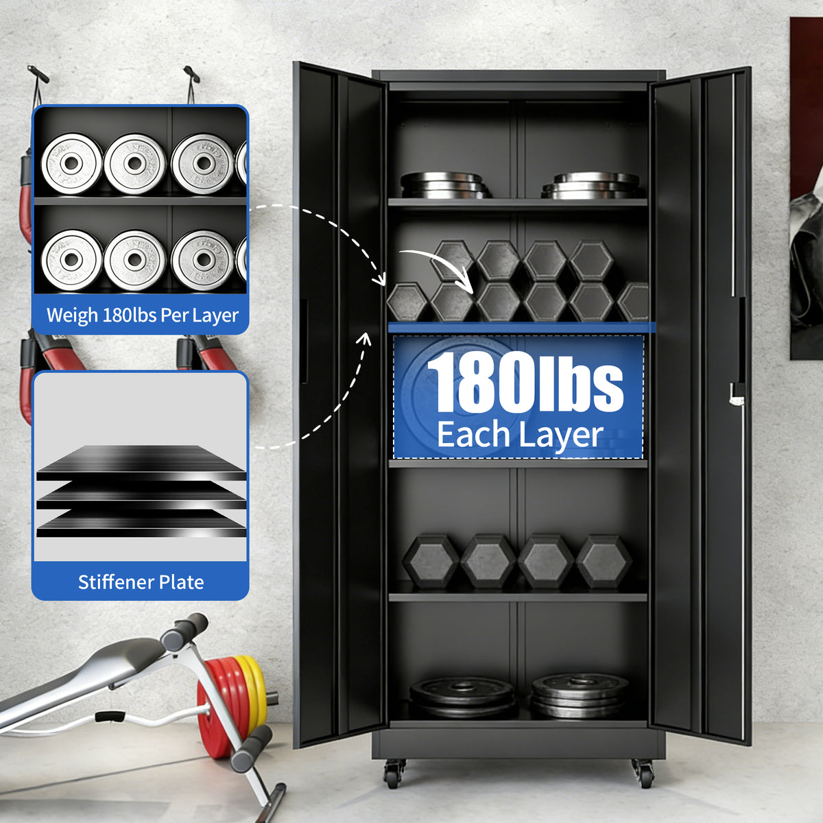 KAER 71"H 5-Tier Metal Garage Storage With Wheels