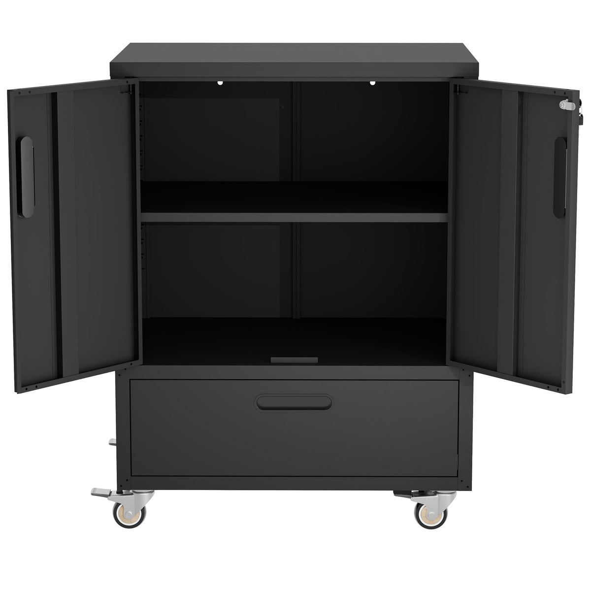 KAER Rolling Metal Garage Storage Cabinet with Drawer & Lockable Doors