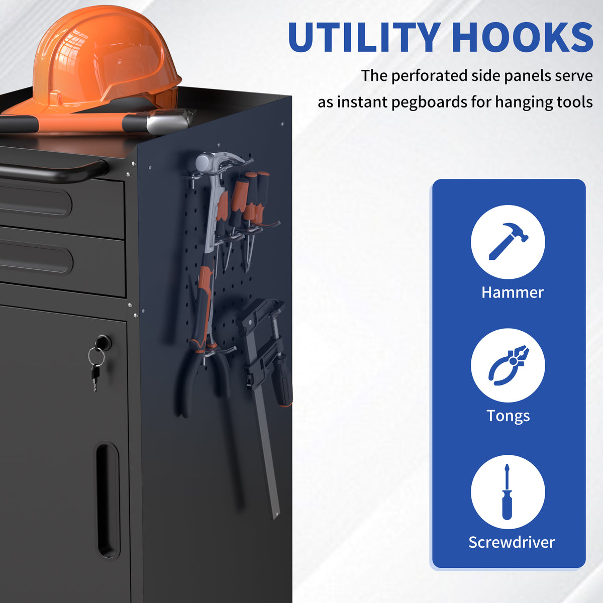 KAER Rolling Tool Cabinet with 2 Drawers & Lockable Storage Door