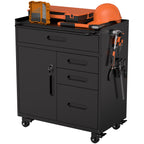 KAER Rolling Tool Cabinet with 4 Drawers, Lockable Cabinet & Pegboard Side