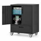 KAER Rolling Metal Garage Storage Cabinet with Drawer & Lockable Doors