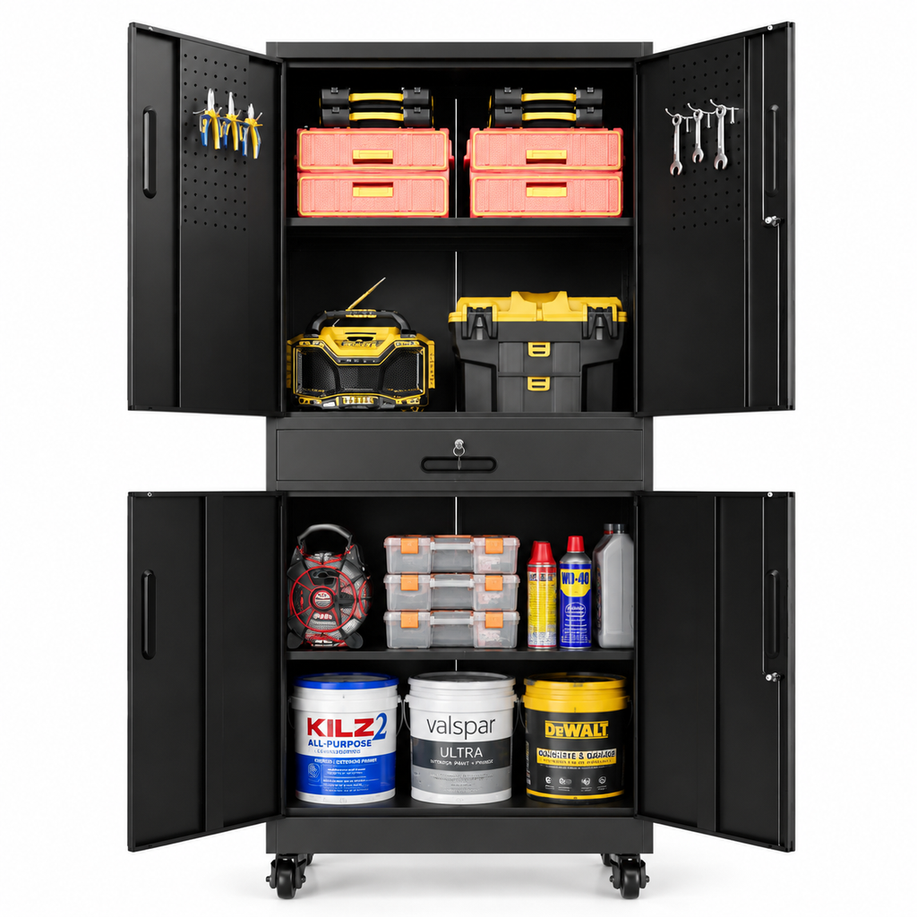 KAER 71"H Mobile 4-Tier Metal Garage Storage With 1 Drawer