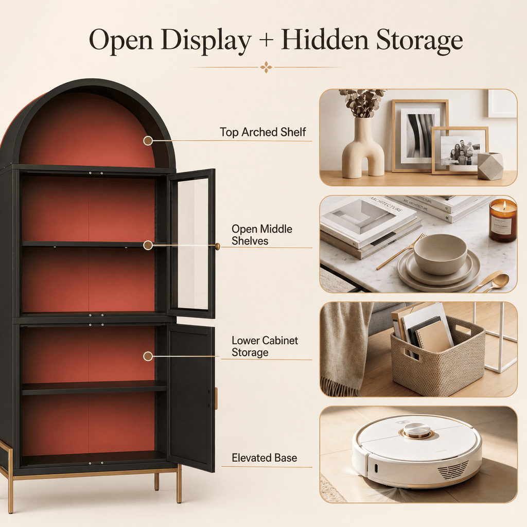 KAER 54" Arched Storage Cabinet with Doors, Metal Display Cabinet - KaerWorld