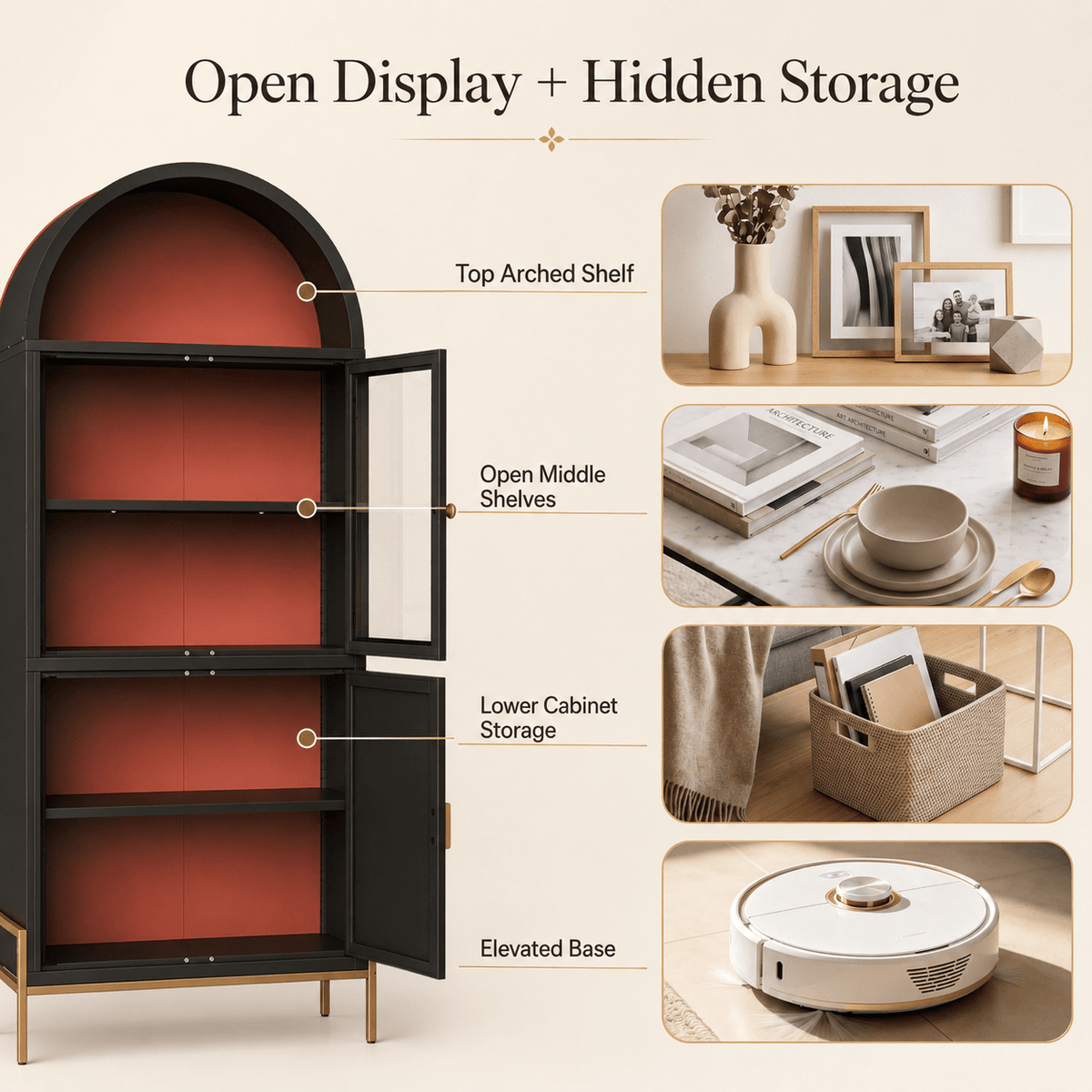KAER 54" Arched Storage Cabinet with Doors, Metal Display Cabinet - KaerWorld