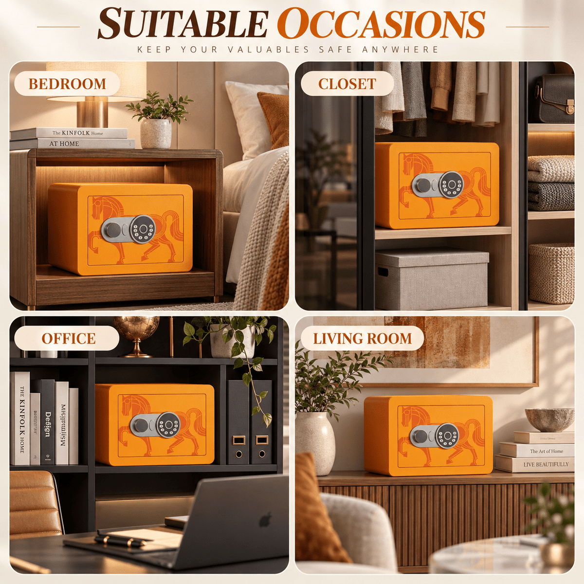 KAER Compact Digital Safe Box with Removable Shelf (Orange) - KaerWorld