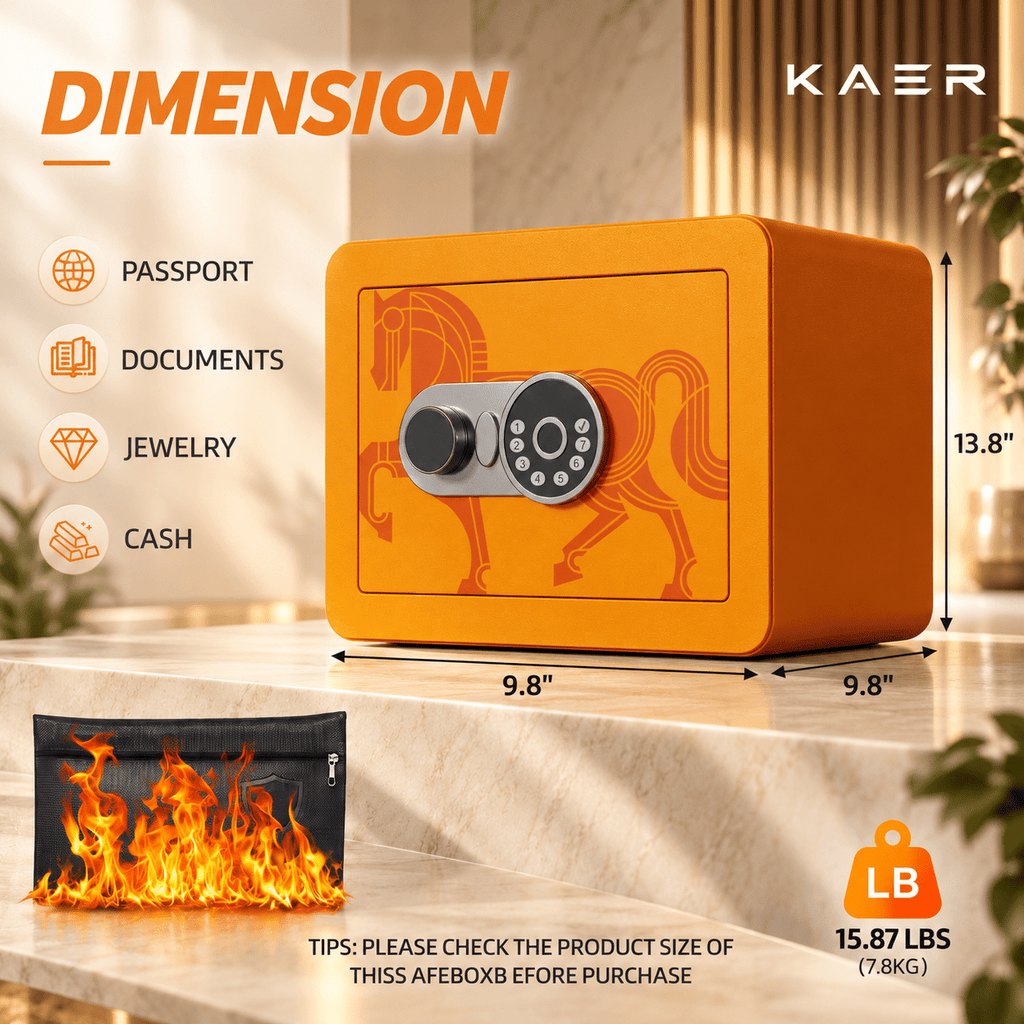 KAER Compact Digital Safe Box with Removable Shelf (Orange) - KaerWorld