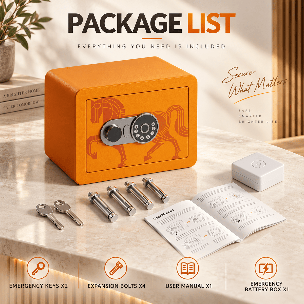 KAER Compact Digital Safe Box with Removable Shelf (Orange) - KaerWorld